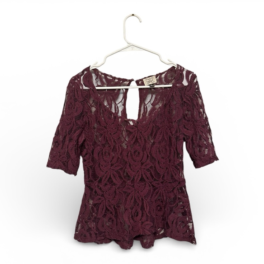 Y2K Era Eyelash Couture Burgundy Lace Blouse Size Small